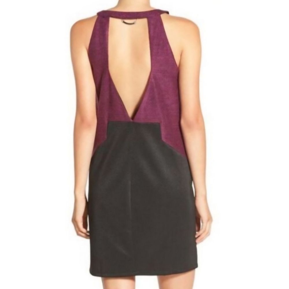 Whitney Eve Color-Block Open-Back Mini Shift Dress Black Purple- Medium NWT